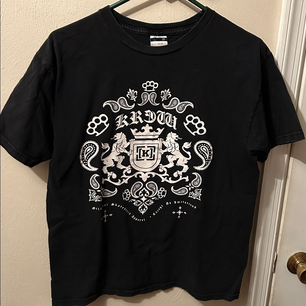Unique ‘Krew’ Skateboard Apparel Black Graphic w/White Design, Med. 1 of a Kind!